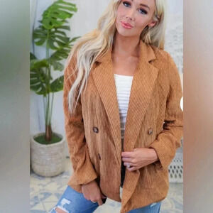 Hem and Thread Corduroy, Floral lined, Double breasted, blazer, jacket w pockets